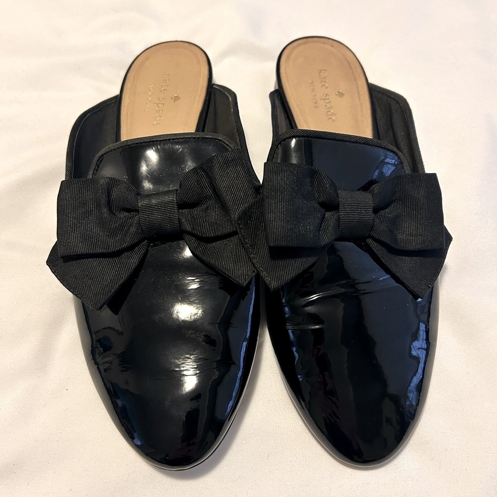 Kate Spade Glossy Black Mules with Bow